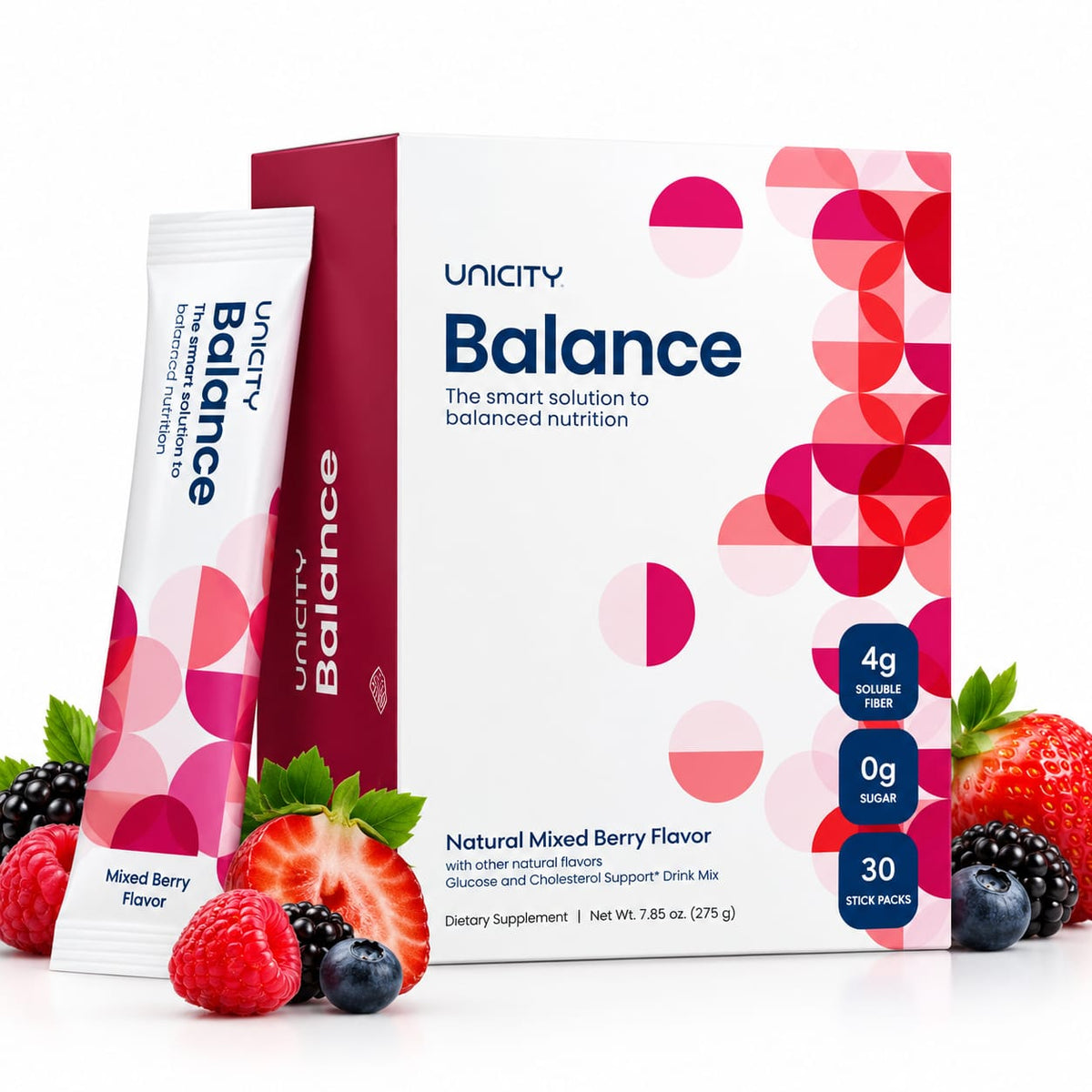 Unicity Balance Natural Mixed Berry Flavor – 30 Stick Packs | Soluble Fiber Drink Mix | Dietary Supplement