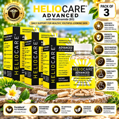 Heliocare Advanced with Nicotinamide (Vitamin B3) – Pack of 3 | 360 Vegan Capsules | Fernblock PLE Technology | Skin Health Supplement