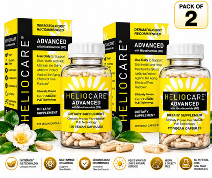 Heliocare Advanced with Nicotinamide (Vitamin B3) – Pack of 2 | 240 Vegan Capsules | Fernblock PLE Technology | Skin Health Supplement