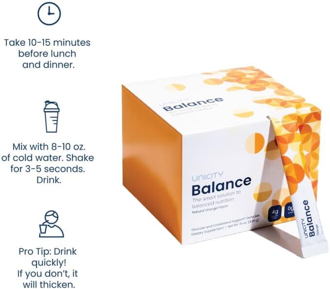 Unicity Balance Natural Orange Flavor – 30 Stick Packs | Daily Fiber Supplement