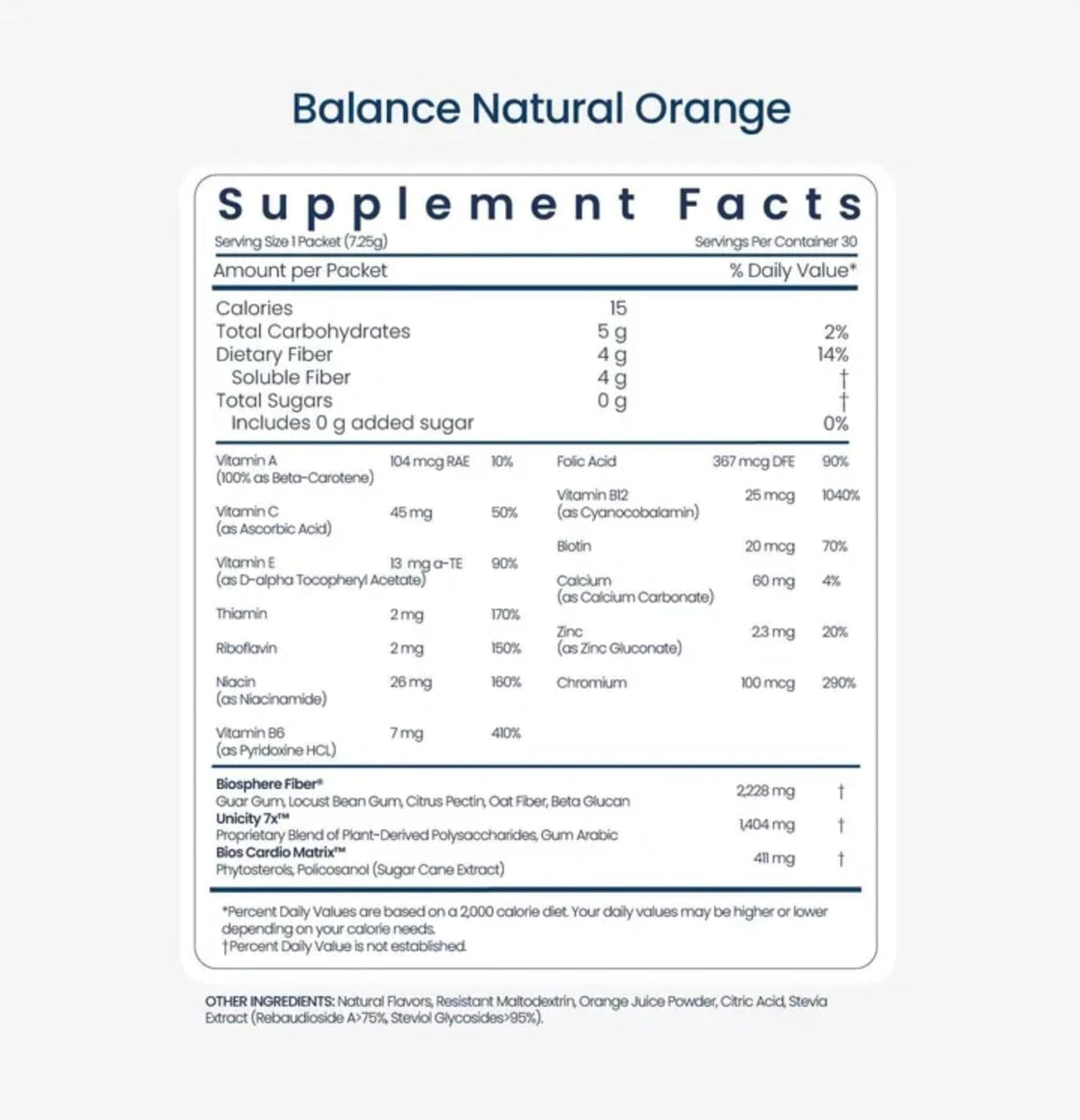 Unicity Balance Natural Orange Flavor – 30 Stick Packs | Daily Fiber Supplement
