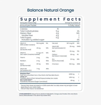 Unicity Balance Natural Orange Flavor – 30 Stick Packs | Daily Fiber Supplement