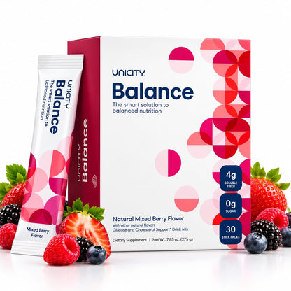 Unicity Balance Natural Mixed Berry Flavor – 30 Stick Packs | Soluble Fiber Drink Mix | Dietary Supplement